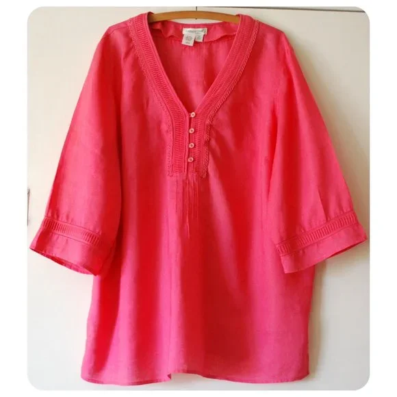 Coldwater Creek Pink 100% Linen Tunic Top Blouse Shirt Plus Size 2X - Picture 2 of 4